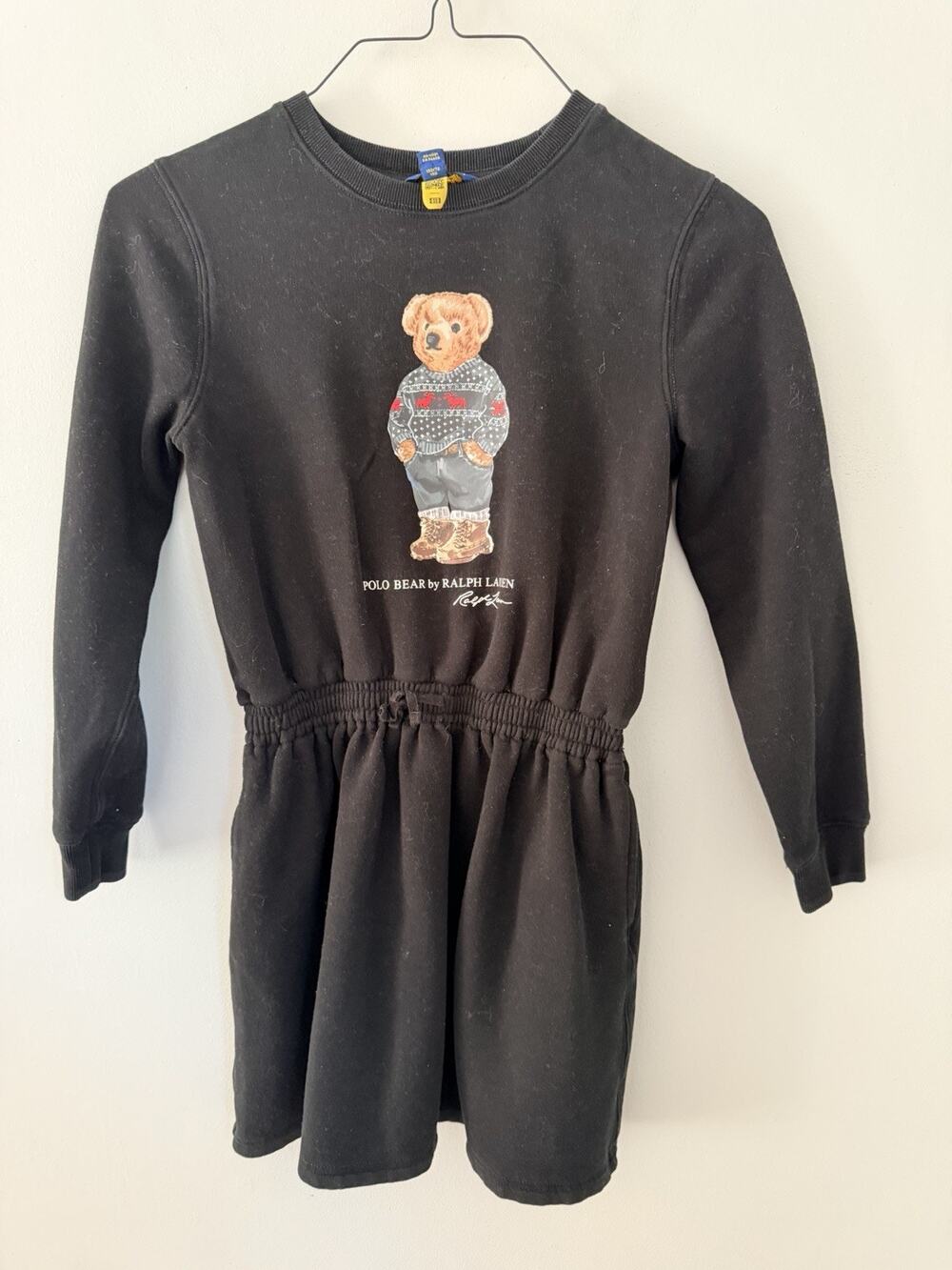 Polo Bear Ralph Lauren Bear Sweatshirt Fleece Dress Black Girls Size Lg 12-14